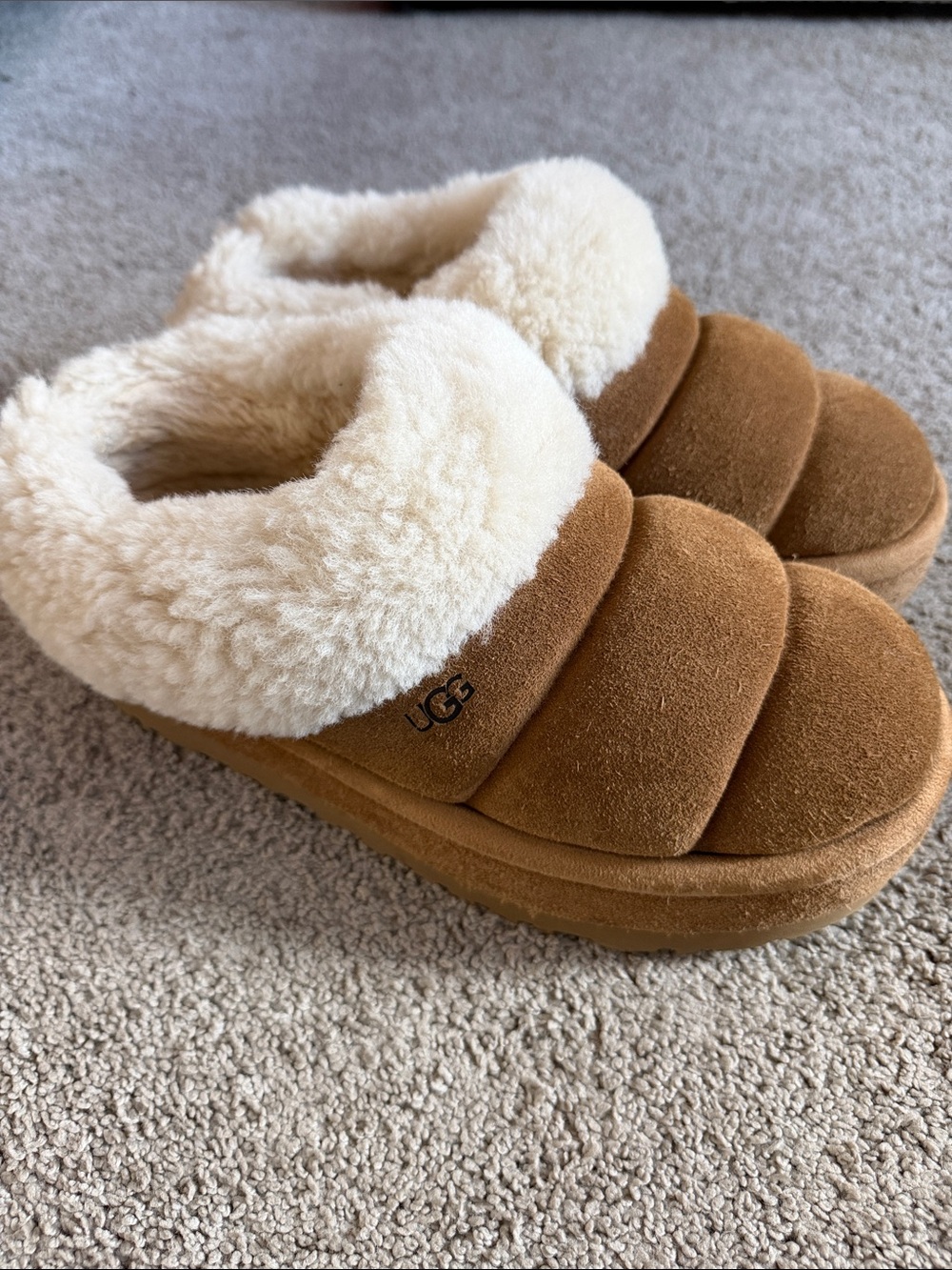 UGG Chestnut Suede Shearling Slide Clog